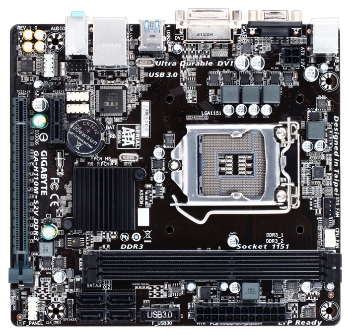 Rev. 1.0 Gigabyte GA-H110M-S2 DDR3 Intel® H110 Micro ATX Placa Base DDR3-SDRAM, DIMM, 1333,1600 MHz, Dual, 32 GB, Intel 
